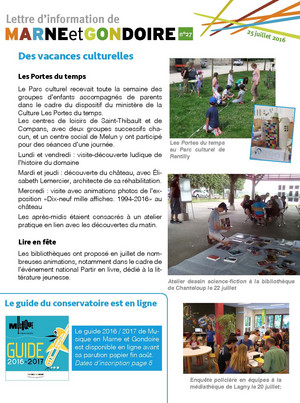 N°27 - L'été en Marne et Gondoire suite, inscriptions conservatoire